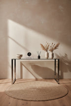 Modern Minimalist Rectangular Glass Dining Table for 4-6 with 0.31 Tempered Glass Tabletop and Silver Chrome Metal Legs