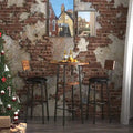 Ensemble table de bar ronde de style industriel avec 2 tabourets de bar en similicuir et étagère, hauteur comptoir