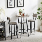 Ensemble table de bar ronde de style industriel avec 2 tabourets de bar en similicuir et étagère, hauteur comptoir