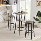 Ensemble table de bar ronde de style industriel avec 2 tabourets de bar en similicuir et étagère, hauteur comptoir