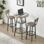 Ensemble table de bar ronde de style industriel avec 2 tabourets de bar en similicuir et étagère, hauteur comptoir