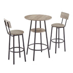 Ensemble table de bar ronde de style industriel avec 2 tabourets de bar en similicuir et étagère, hauteur comptoir