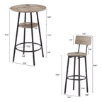 Ensemble table de bar ronde de style industriel avec 2 tabourets de bar en similicuir et étagère, hauteur comptoir