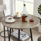 Ensemble table de bar ronde de style industriel avec 2 tabourets de bar en similicuir et étagère, hauteur comptoir