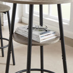 Ensemble table de bar ronde de style industriel avec 2 tabourets de bar en similicuir et étagère, hauteur comptoir