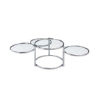 Table basse en verre transparent et chrome, style mouvement moderne