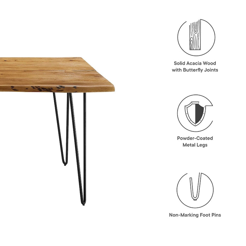 Table à manger 60 en bois d'acacia Live Edge - Noir Naturel