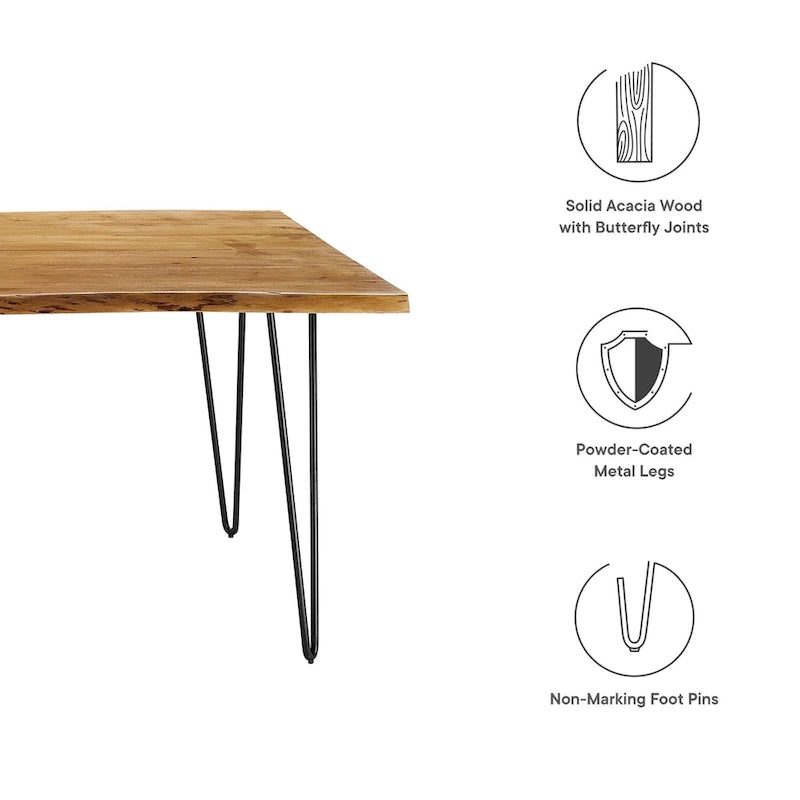 Table à manger 60 en bois d'acacia Live Edge - Noir Naturel